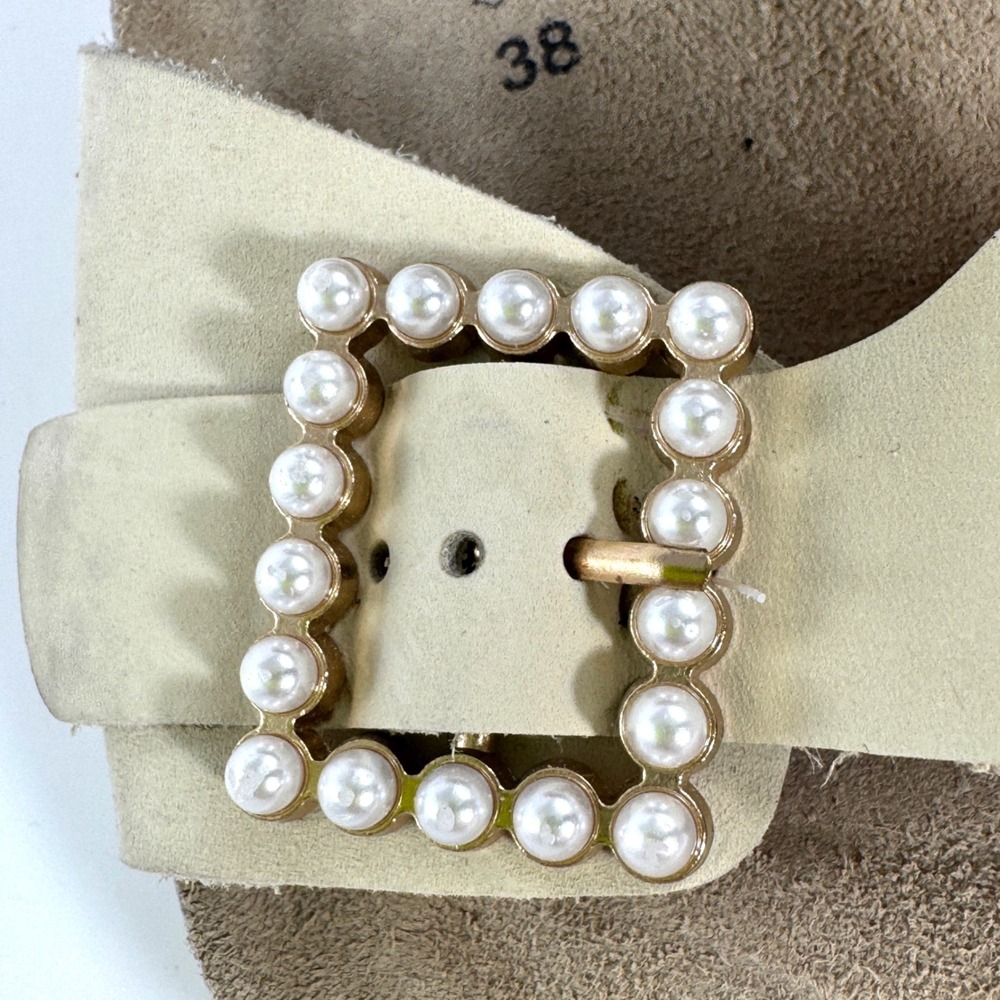 Autenti Batistella Womens Cream Leather Pearl Buckle Platform Slide Sandals 38 - Picture 7 of 10